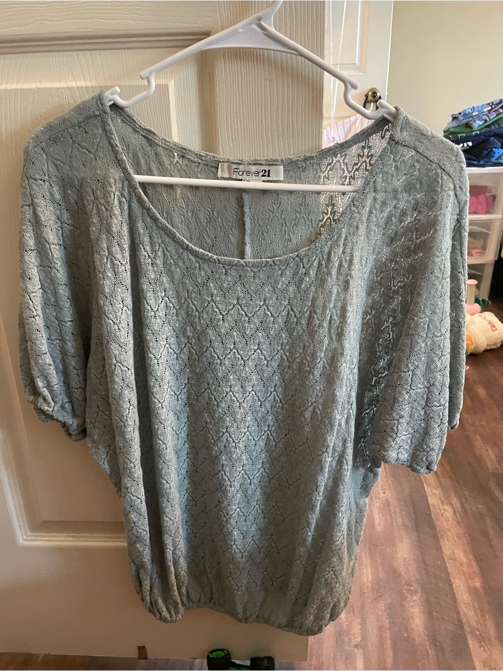 Forever 21 Sage Green Lace Short Sleeve Blouse